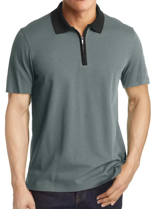 Men's Contrast Collar Quarter-Zip Polo Shirt - Image 5