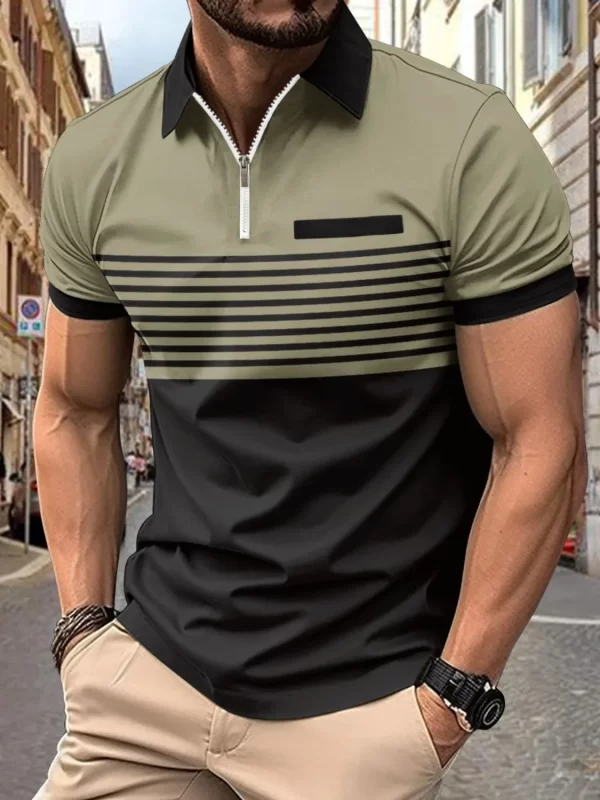 Men's Full Size Zip Collar Short Sleeve Polo Plus Size - Image 3