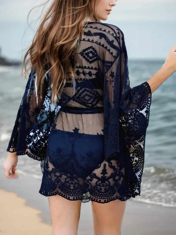 Lace V-Neck Three-Quarter Sleeve Cover Up - Image 6
