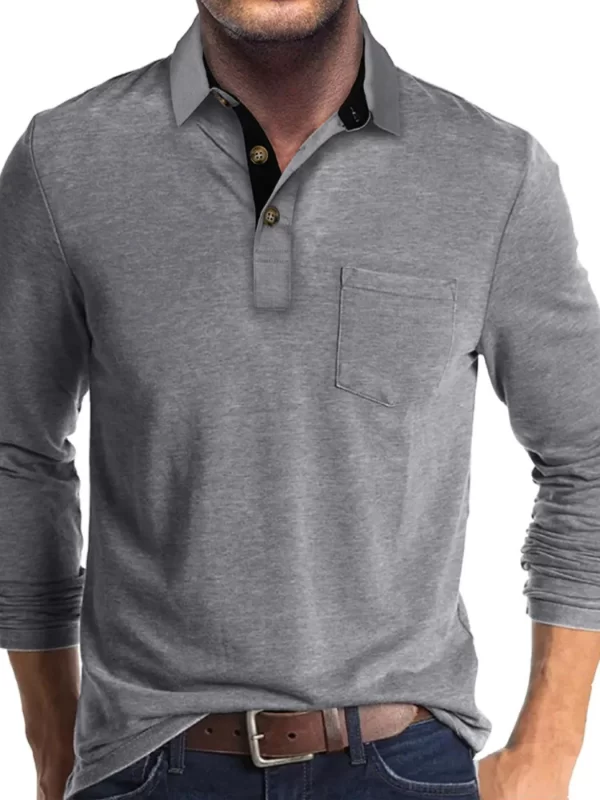 Men's Full Size Long Sleeve Pocket Polo Shirt Plus Size - Image 8