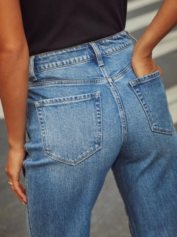 High Waisted Straight Leg Rolled Jeans - Image 17