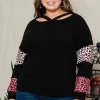 Plus Size Leopard Dropped Shoulder Long Sleeve T-Shirt