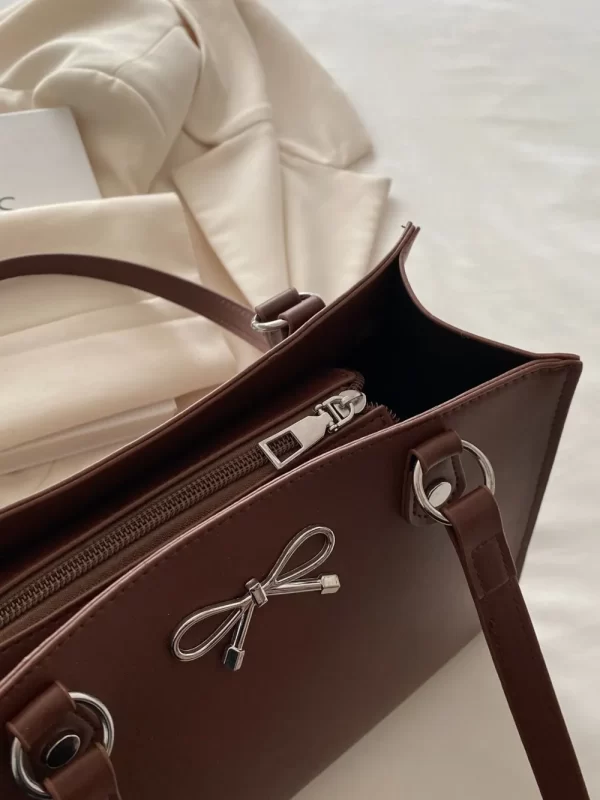 Bow PU Leather Shoulder Bag - Image 8