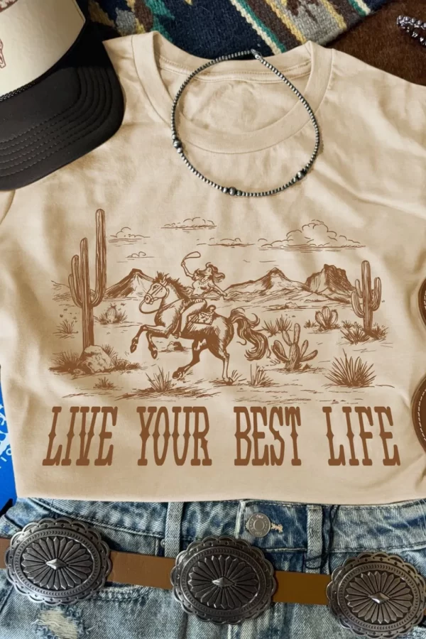 LIVE YOUR BEST LIFE Western Graphic Short Sleeve T-Shirt - Image 6