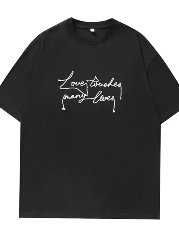 Men's Letter Round Neck Half Sleeve T-Shirt - Image 2