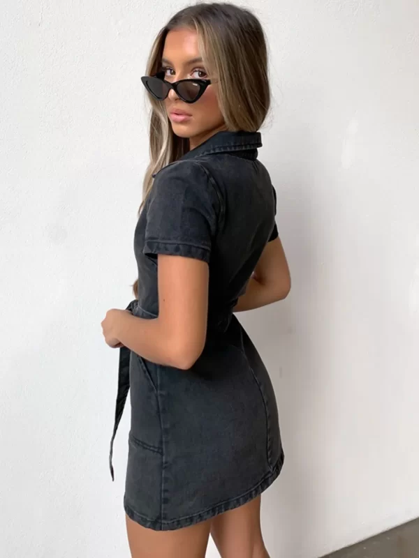 Full Size Zip Front Short Sleeve Denim Dress Plus Size - Image 10
