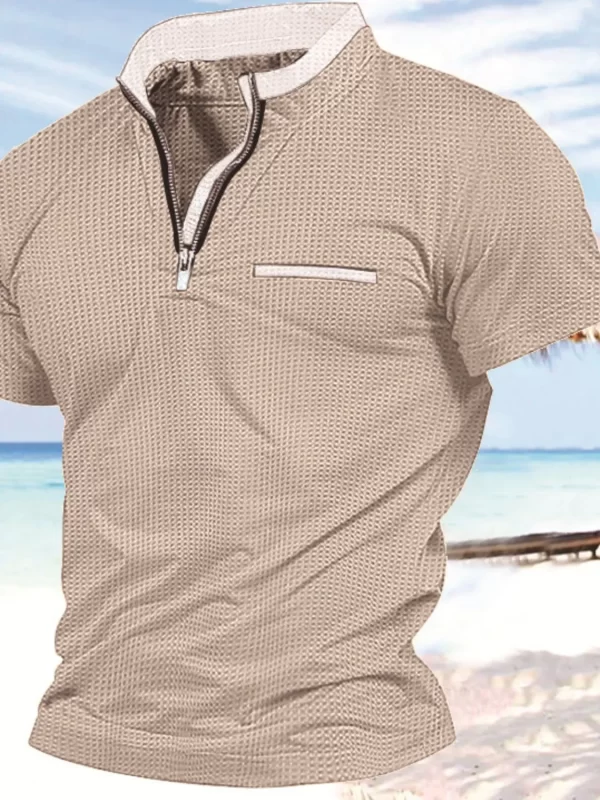 Men's Full Size Zip Collar Short Sleeve Polo Plus Size - Image 4