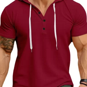 Men's Full Size Drawstring Short Sleeve Hooded Top Plus Size