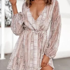 Cutout Back Surplice Long Sleeve Dress