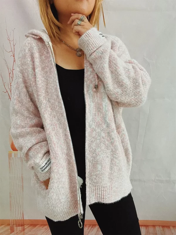 Zip Up Drawstring Long Sleeve Hooded Sweater - Image 13