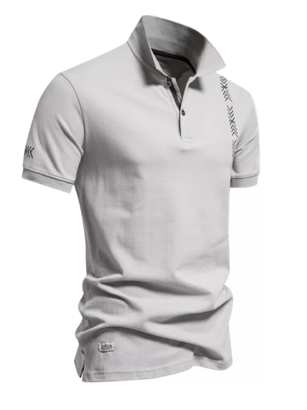 Men's Collared Neck Geometric Embroidered Polo - Image 3