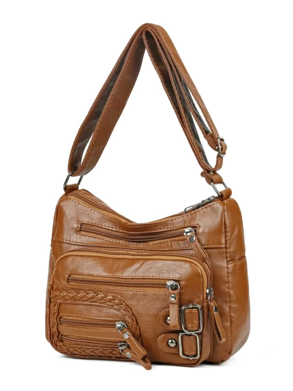 Multi Pockets PU Leather Shoulder Bag - Image 11
