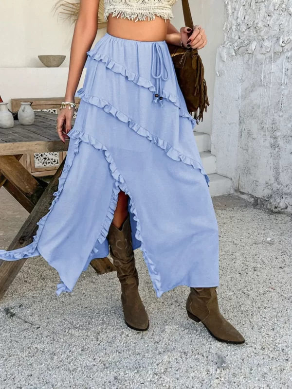 Devine Slit Drawstring Ruffled Skirt - Image 16