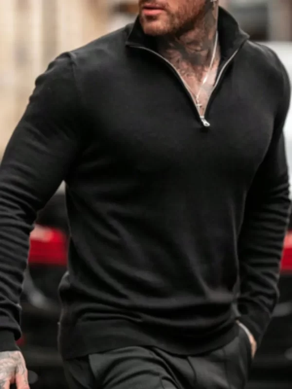 Men's Plus Size Quarter Zip Long Sleeve Knit Top - Image 10