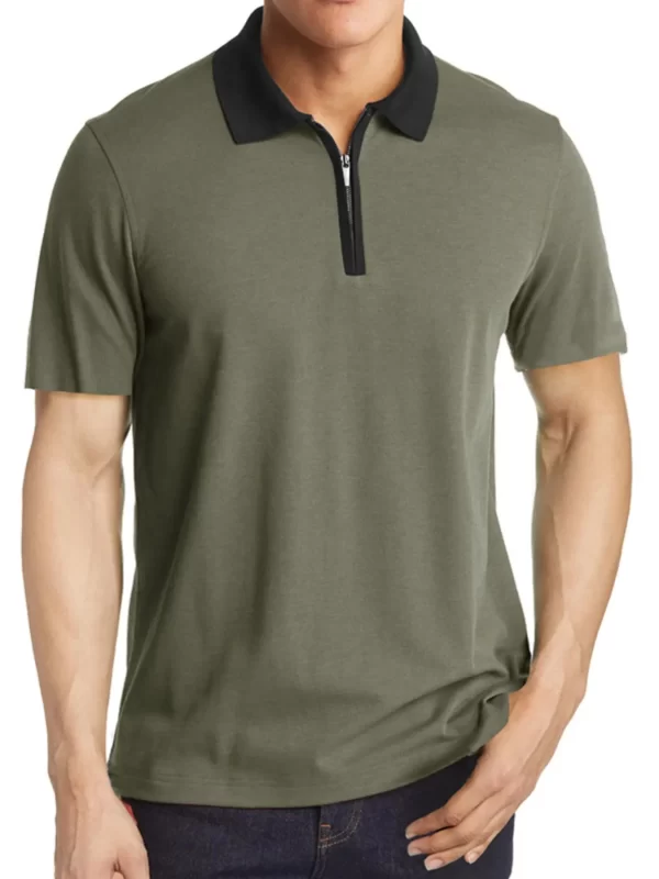 Men's Contrast Collar Quarter-Zip Polo Shirt - Image 6