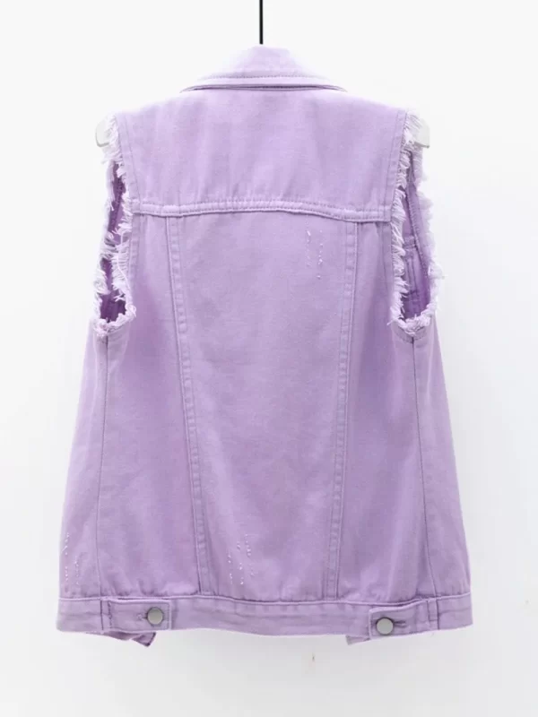 Full Size Button Down Raw Hem Sleeveless Denim Jacket Plus Size - Image 22