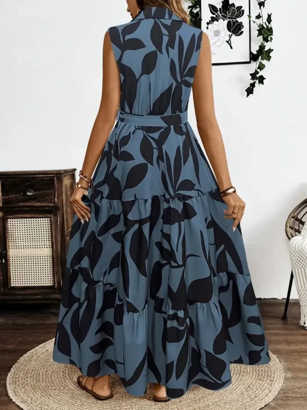 Printed Tie Waist Sleeveless Maxi Dress - Image 9