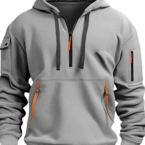 Men's Full Size Half Zip Drawstring Hoodie Plus Size