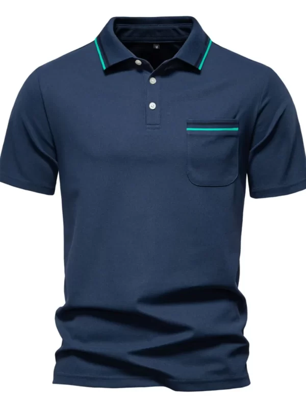 Men's Short Sleeve Collared Neck Striped Polo - Image 6