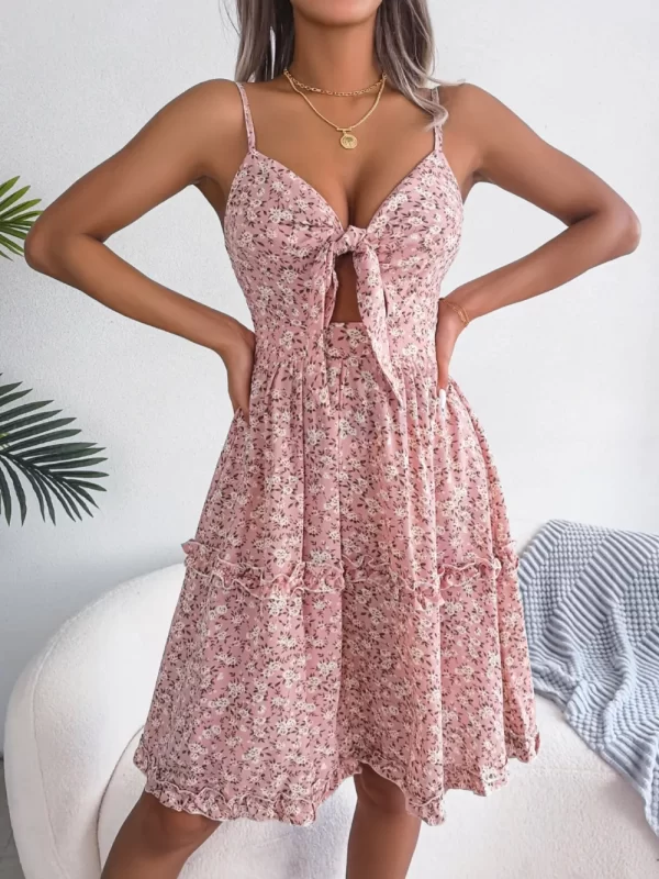 Frill Ditsy Floral Spaghetti Strap Mini Dress - Image 16
