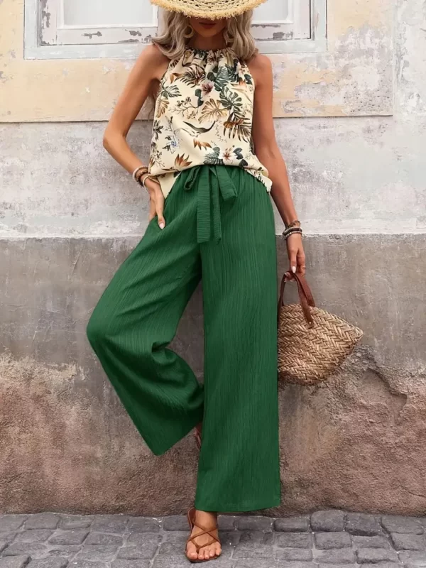 Printed Tank Top and Wide Leg Pants Set - Image 37
