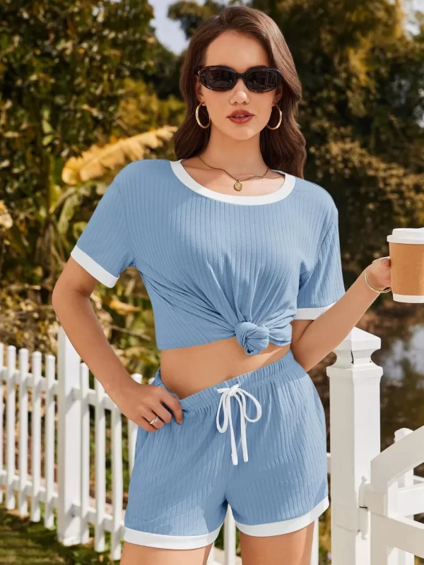 Ribbed Round Neck Top and Shorts Set - Image 11
