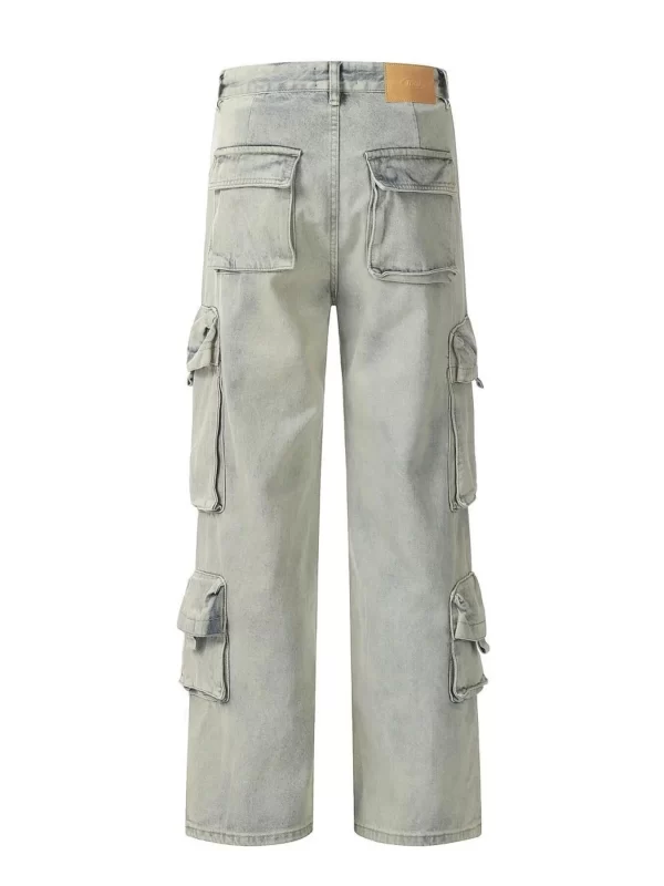 Men's Washed Multi-Pocket Straight Cargo Jeans - Image 14