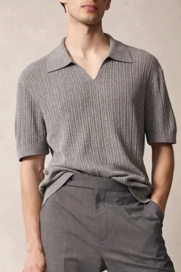 Men's Plus Size Johnny Collar Half Sleeve Knit Polo - Image 5