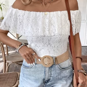 Off Shoulder Lace Ruffle Blouse
