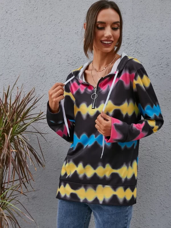 Contrast Quarter Zip Dropped Shoulder Hoodie - Image 14