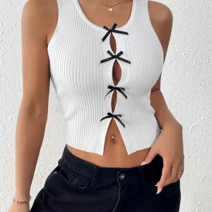 Perfee Bow Front Round Neck Tank