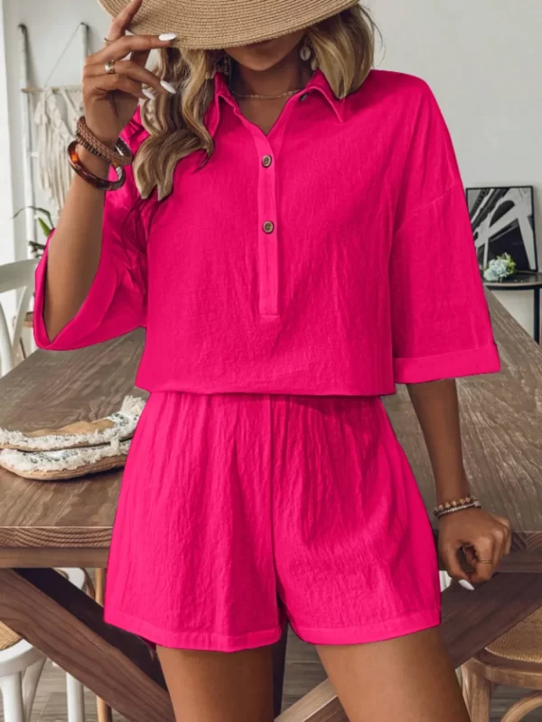 Collared Neck Half Sleeve Top and Shorts Set - Image 12