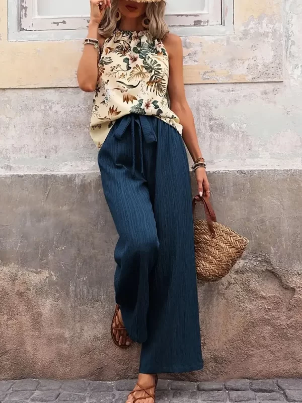 Printed Tank Top and Wide Leg Pants Set - Image 20
