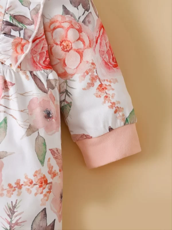 Ruffled Floral Round Neck Jumpsuit with Headband - Image 9