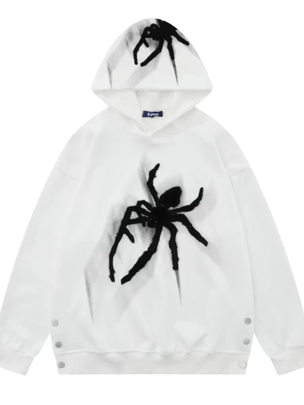 Men's Spider Graphic Oversized Hoodie with Side Button Details - Image 15