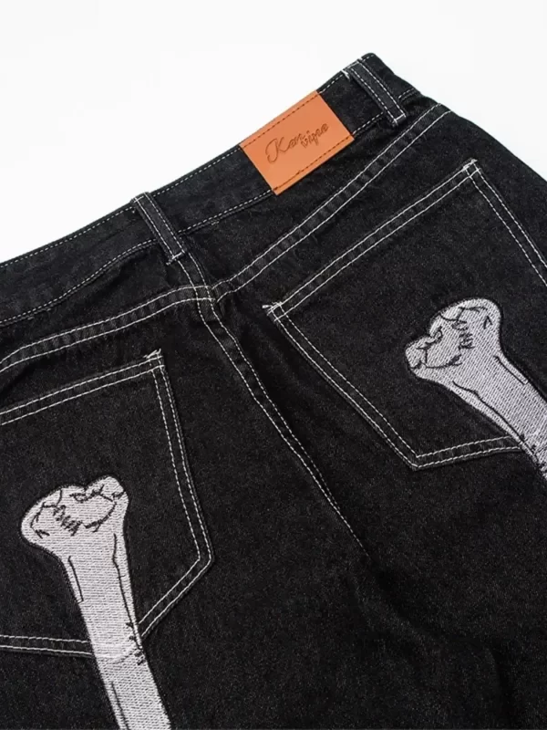 Men's Skeleton Embroidered Straight Leg Jeans - Image 4