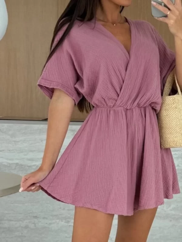 Surplice Half Sleeve Wrap Romper - Image 2