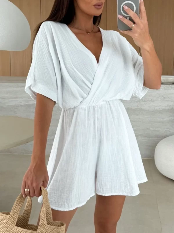 Surplice Half Sleeve Wrap Romper - Image 28