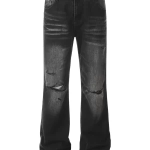 Men's Distressed Wide Leg Denim Jeans