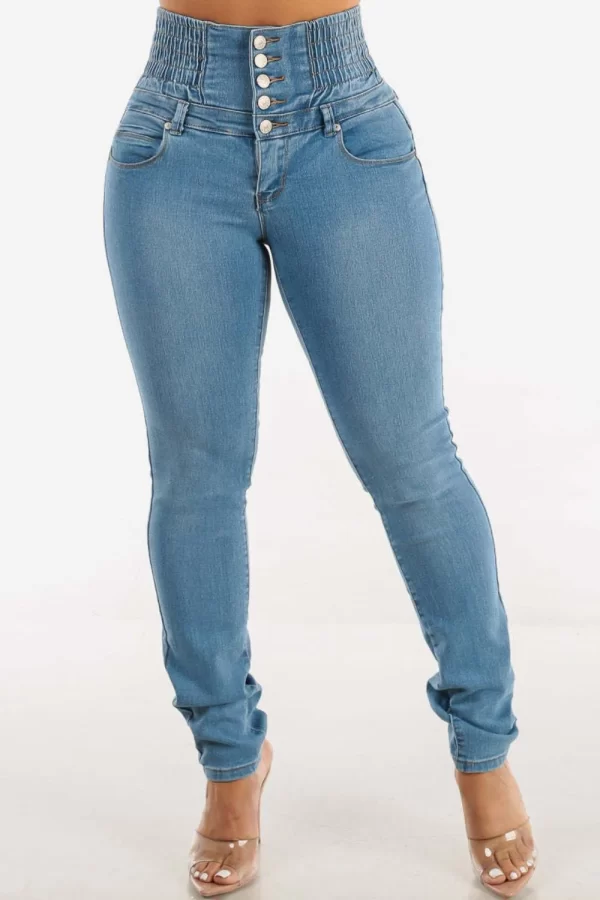 High Waist Buttoned Skinny Hip Lifting Jeans - Image 8