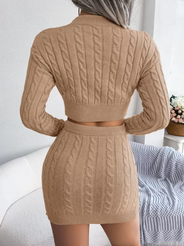 Cable-Knit Round Neck Top and Skirt Sweater Set - Image 6