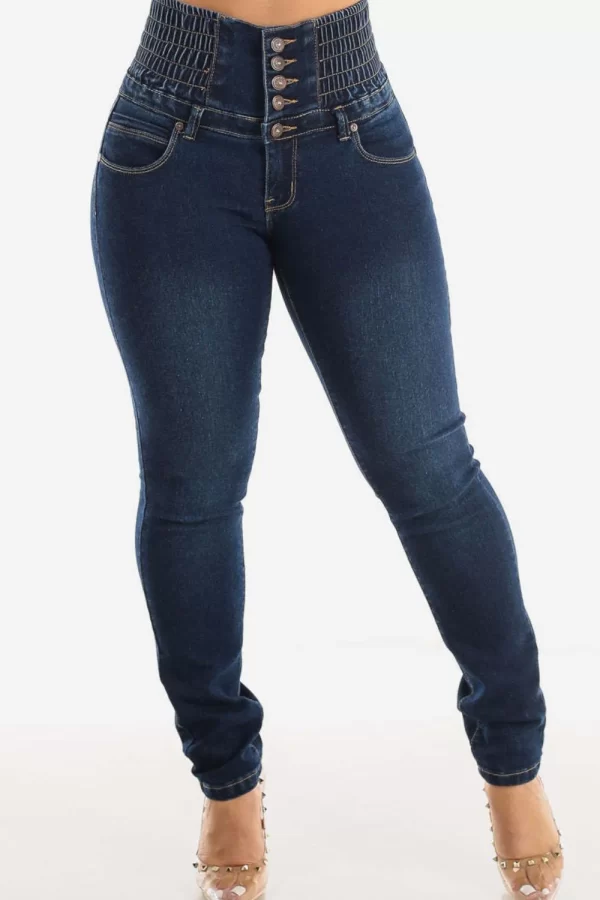 High Waist Buttoned Skinny Hip Lifting Jeans - Image 4