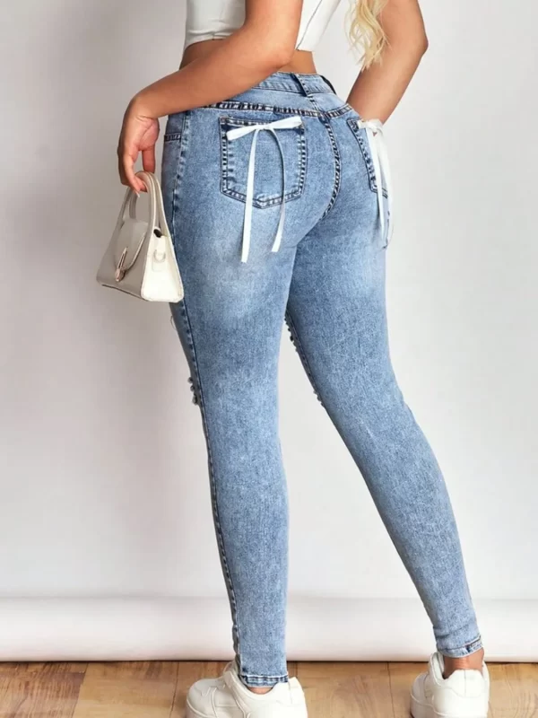Distressed Skinny Jeans with Bow Back - Image 2