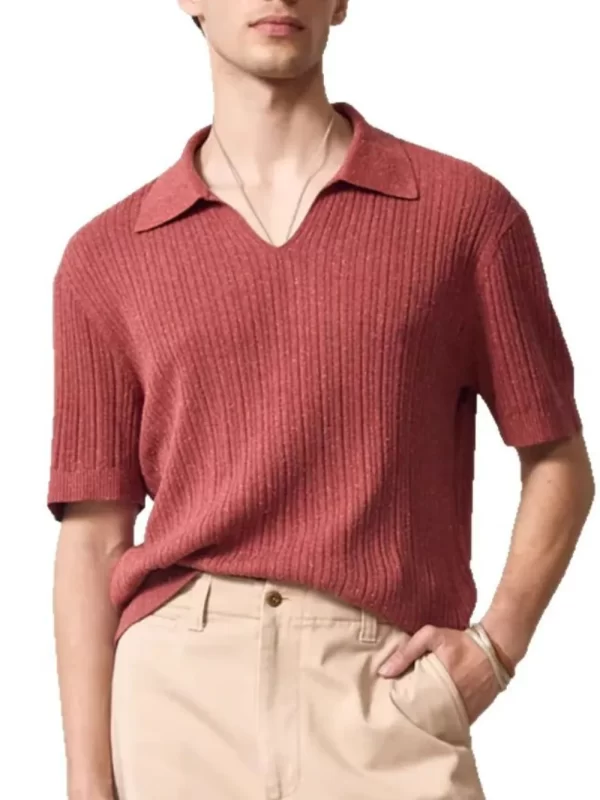 Men's Plus Size Johnny Collar Half Sleeve Knit Polo - Image 2