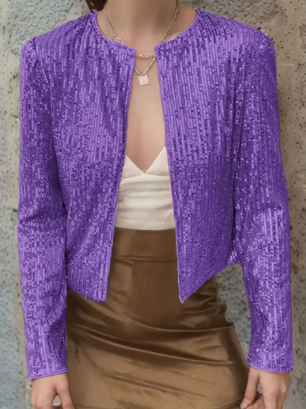 Full Size Sequin Open Front Cropped Jacket - Image 16