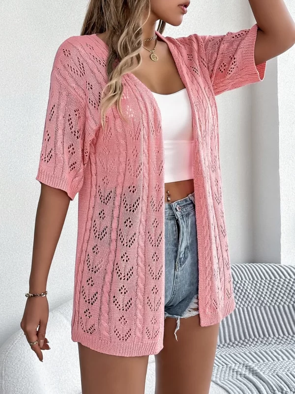 Openwork Open Front Half Sleeve Cardigan - Image 10