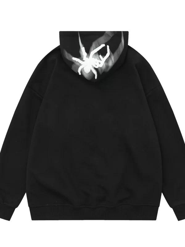 Men's Spider Graphic Oversized Hoodie with Side Button Details - Image 16