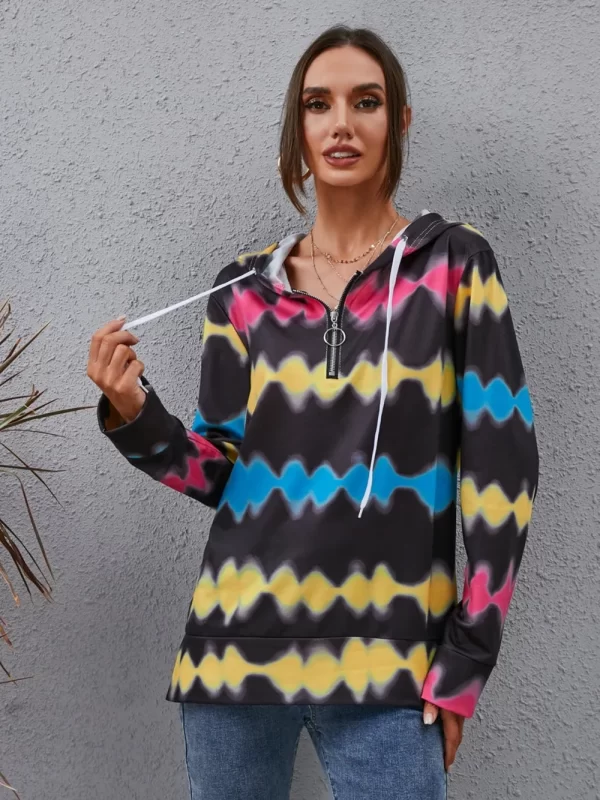 Contrast Quarter Zip Dropped Shoulder Hoodie - Image 13