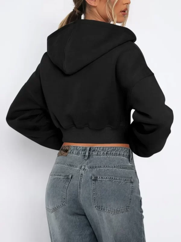 Zip Up Long Sleeve Hooded Cropped Jacket - Image 16