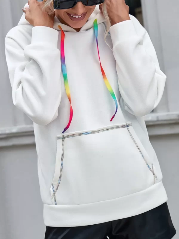 Ivy Lane Contrast Stitching Drawstring Raglan Sleeve Hoodie - Image 9